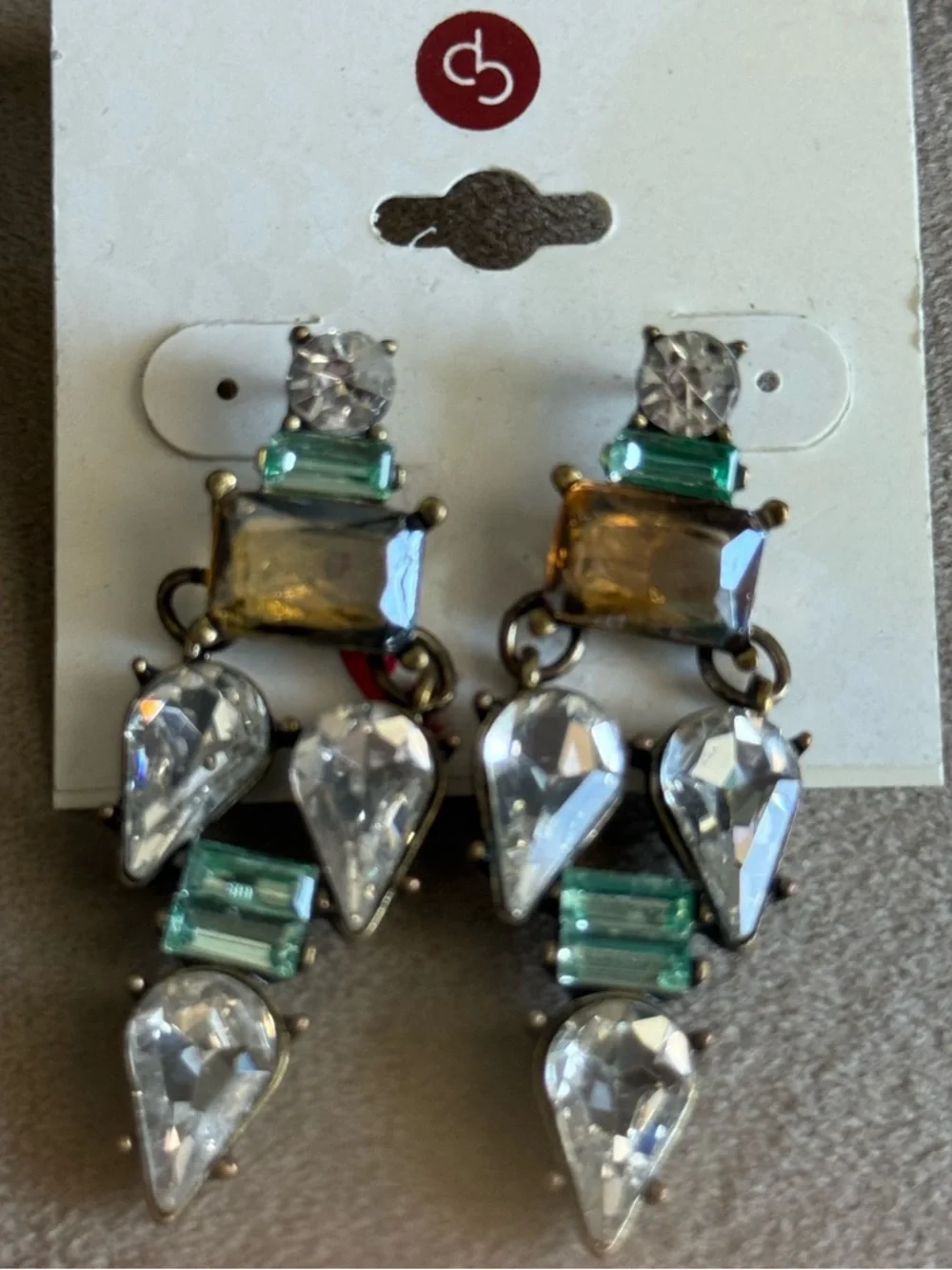 Dress Barn Clear and Light Green Crystal Drop Earrings